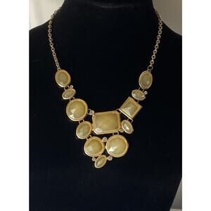 Vintage Chunky Yellow Faceted Acrylic & Rhinestone Statement Bib Necklace Bold